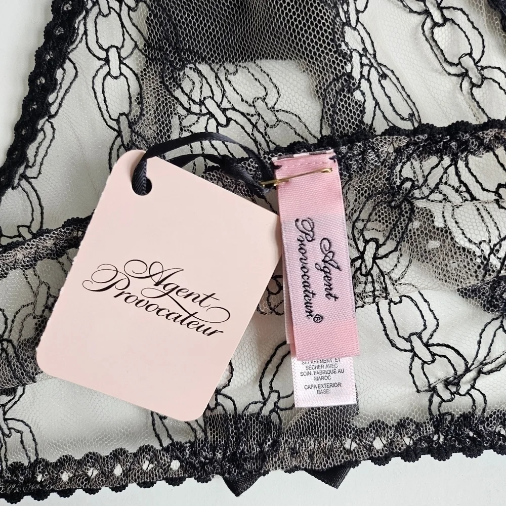 New Agent Provocateur Bailey Tulle Lace Nude/Black Brief Panties AP 2 / Small